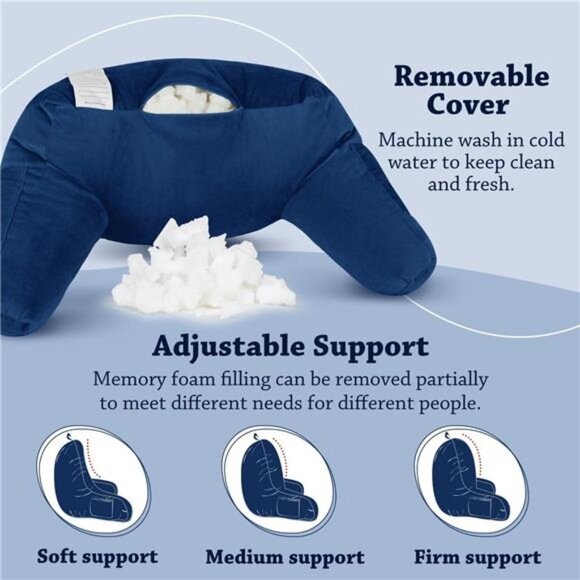 Reading Pillow with Removable Cover, Back Pillow for Sitting Up in Bed with Arms - Picture 3 of 8